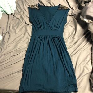 Deep blue dress with detail on sleeves